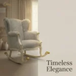 رسي هزاز ملكي بفرير صوف أبيض، هيكل خشبي منحوت بطلاء كريمي وذهبي