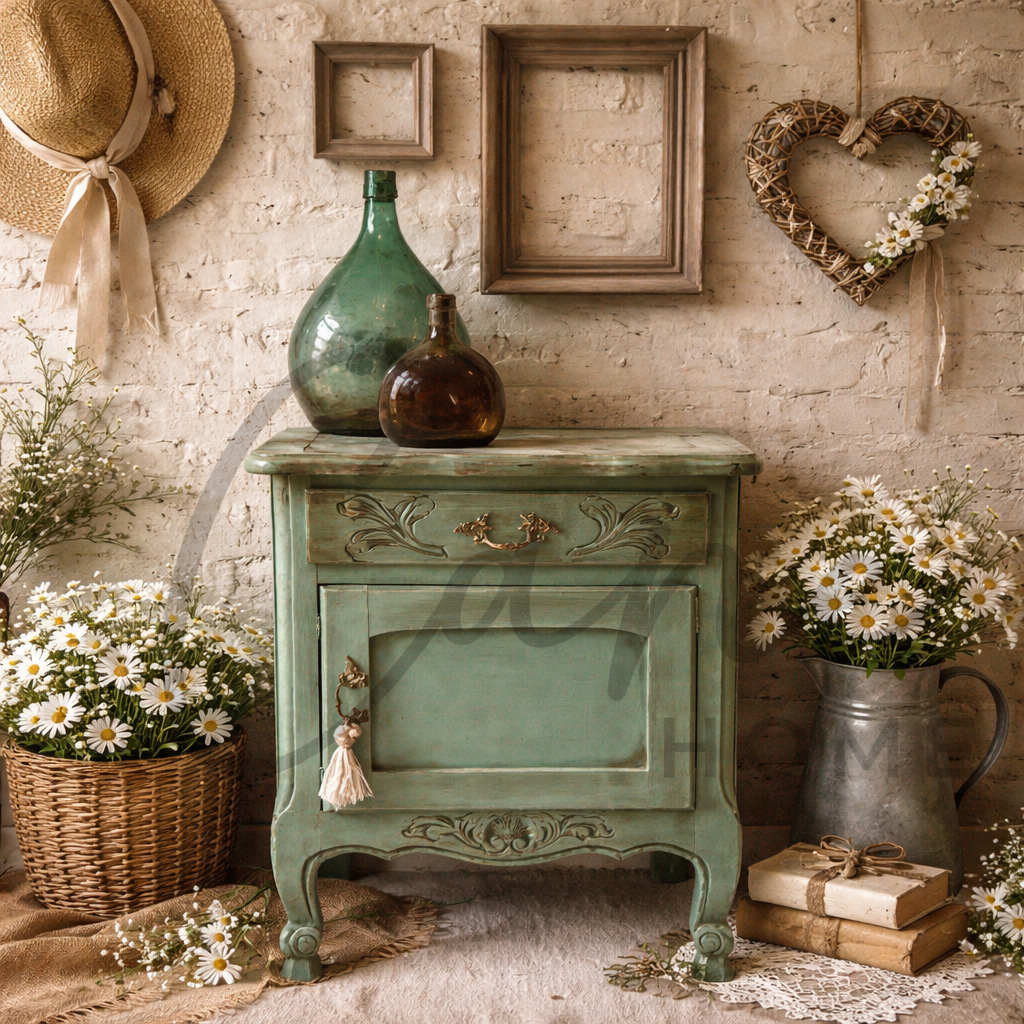 خزانة خشبية ريفية فخمة بتفاصيل محفورة يدوياً وإكسسوارات منزلية معتقة