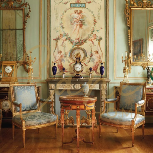 كراسي صالون ملكية مذهبة بتصميم فرنسي كلاسيكي مع تنجيد فاخر