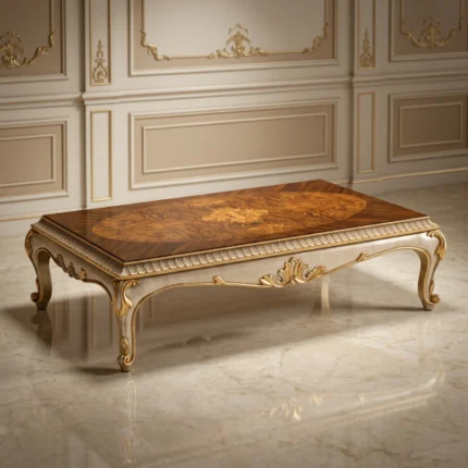 طاولة مجلس خشب زان محفورة يدوياً بالذهب من كاني هوم.