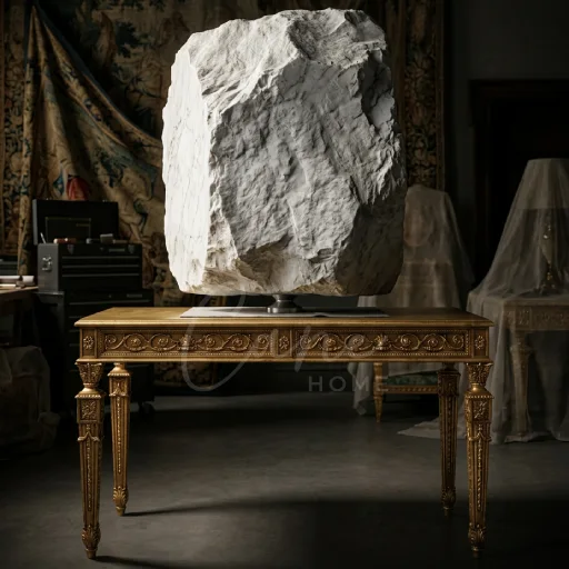 طاولة كلاسيك مذهبة من Cane Home تحمل صخرة رخامية ضخمة لإثبات متانة خشب الزان الروماني.